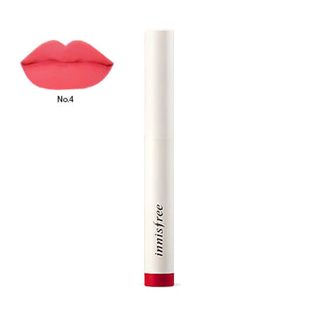 Innisfree Vivid Slimfit Tint #04 0.6 g  แมทเนื้อนุ่มกลิ่นพีชหอมละมุน สีสดชัดเจน ให้ริมฝีปากเนียนนุ่ม สัมผัสเบาสบาย